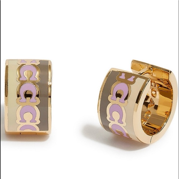 Coach Jewelry - COACH Enamel Huggie Earrings Purple Gold One Size